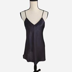 Womens vintage black dress satin slip medium